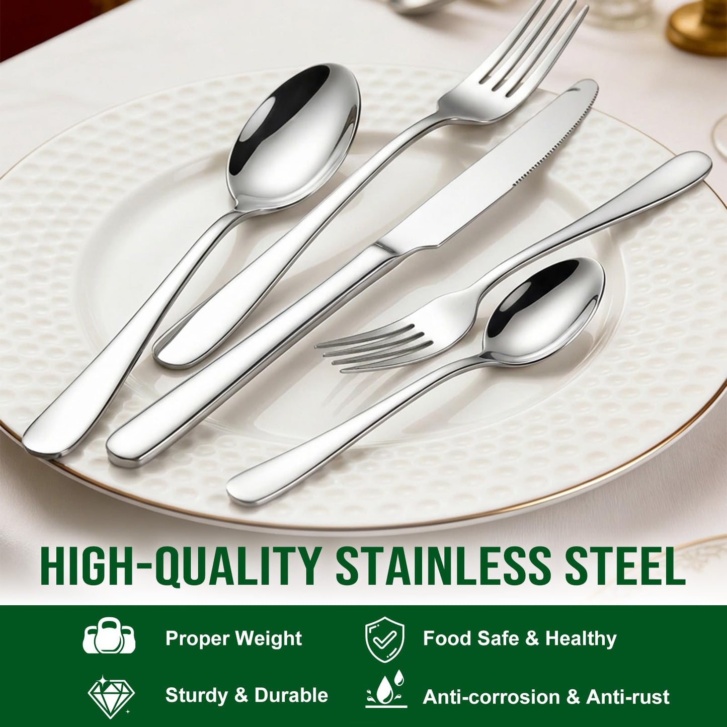 20 Piece Silverware Set, ENLOY Stainless Steel Flatware Cutlery Set, Kitchen Utensil Set Service for 4, Include Knife Fork Spoon, Mirror Polished, Dishwasher Safe