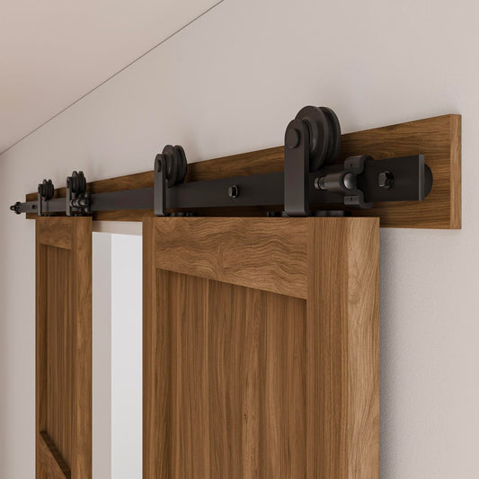CCJH 11FT Sliding Barn Door Hardware Kit, Heavy Duty, Smoothly and Silently, Easy to Install, Fit 33" Width Double Door Panel, T-Shaped Style Black