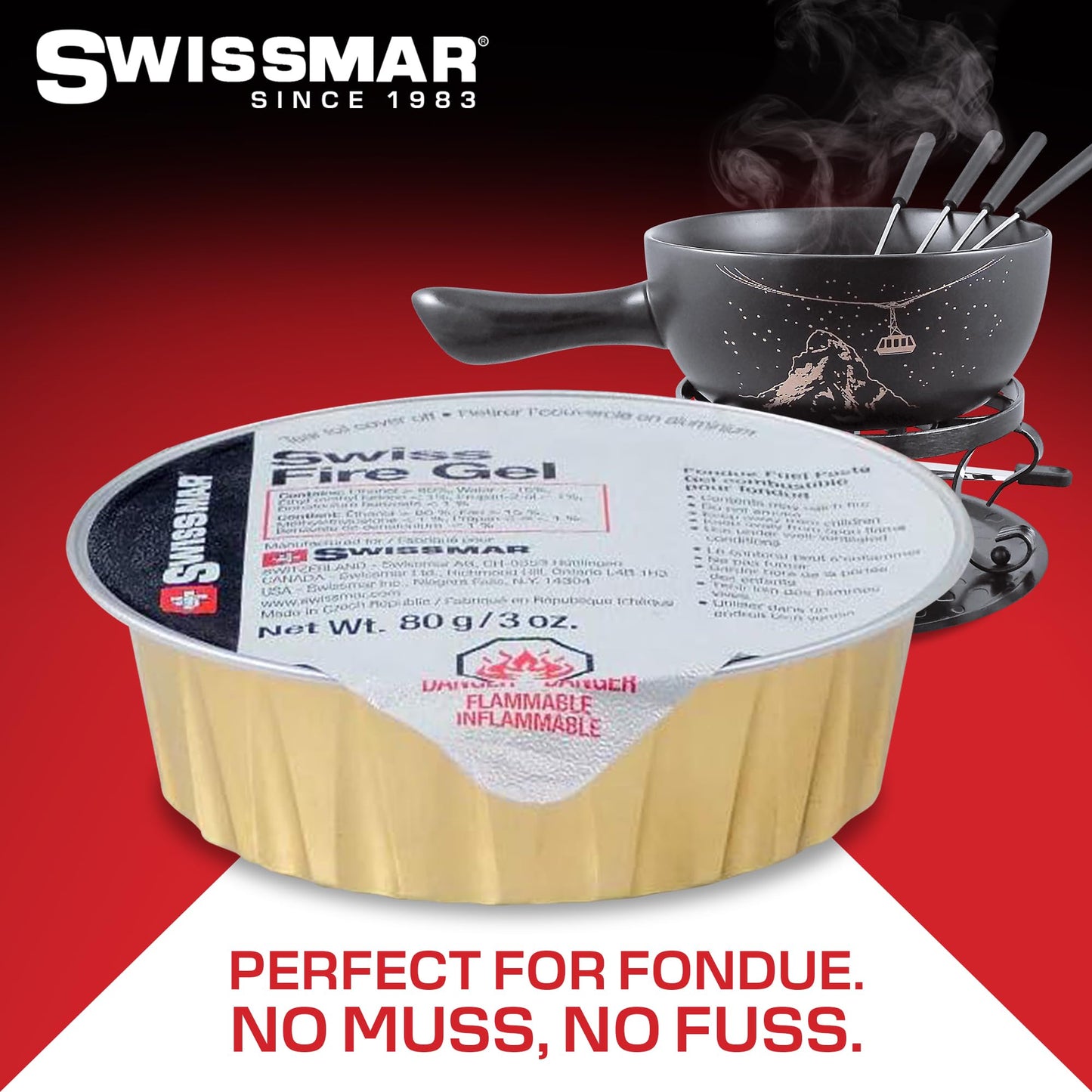 Swissmar Fire Gel Cans - Chafing Dish Fuel Cans & Gel Fuel Cans for Fondue, Party Essentials for Buffet Set Serving Kit Food Warmers & Portable Stoves - 3 Ounce (Set of 3)