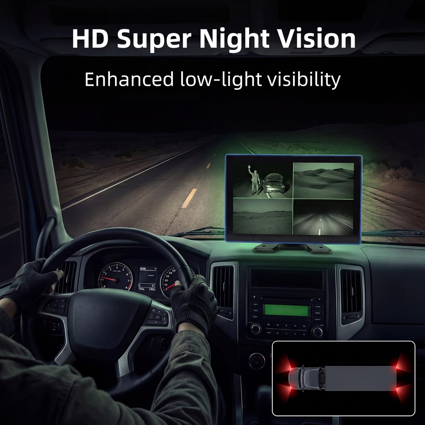 4K RV Backup Camera System 10.1 Quad Split Touchscreen Monitor with 4 1080P Night Vision Cameras IP68K Waterproof Wired Camera for RV Trailer Truck Semi-Trailer, DVR Loop Recording