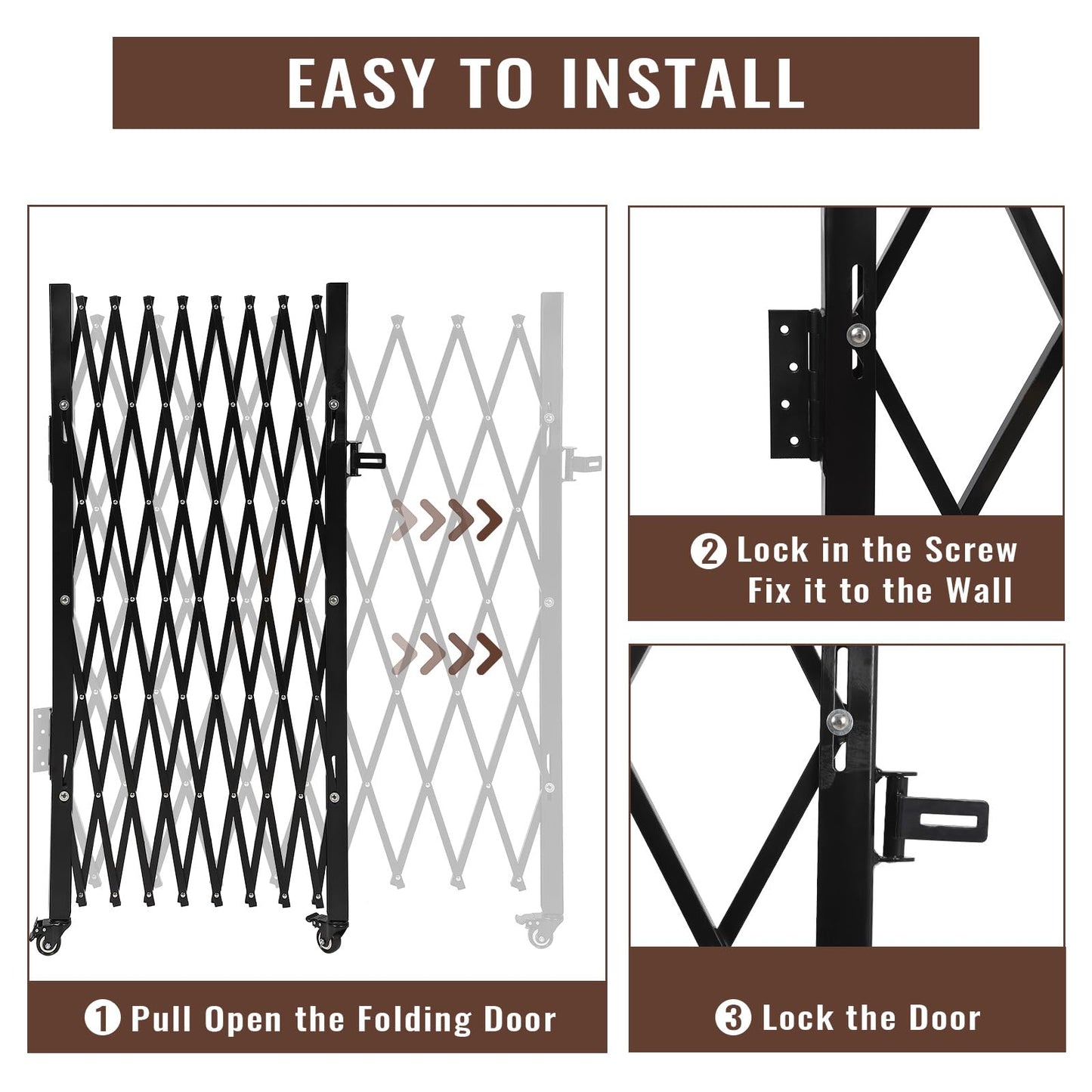 Towallmark 67" H x 71" W Single Folding Security Gate, Steel Expandable Fence with 360° Rolling Wheels