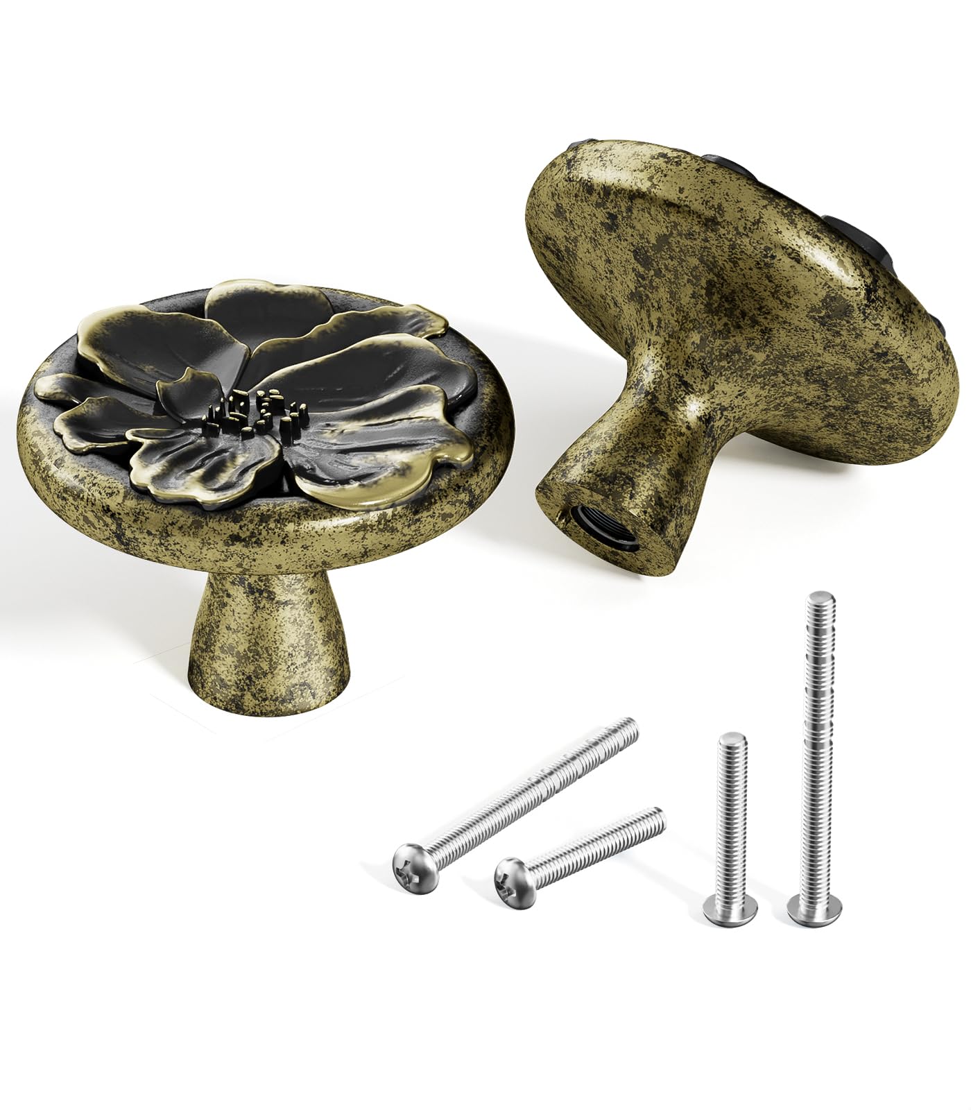 sunlithor Flower Cabinet Pulls Handle Knob Drawer for Kitchen Dresser Wardrobe Bathroom and Cupboard One Hole Hardware Knobs for Girl Easy Installation Pack of 4 Retro Brass