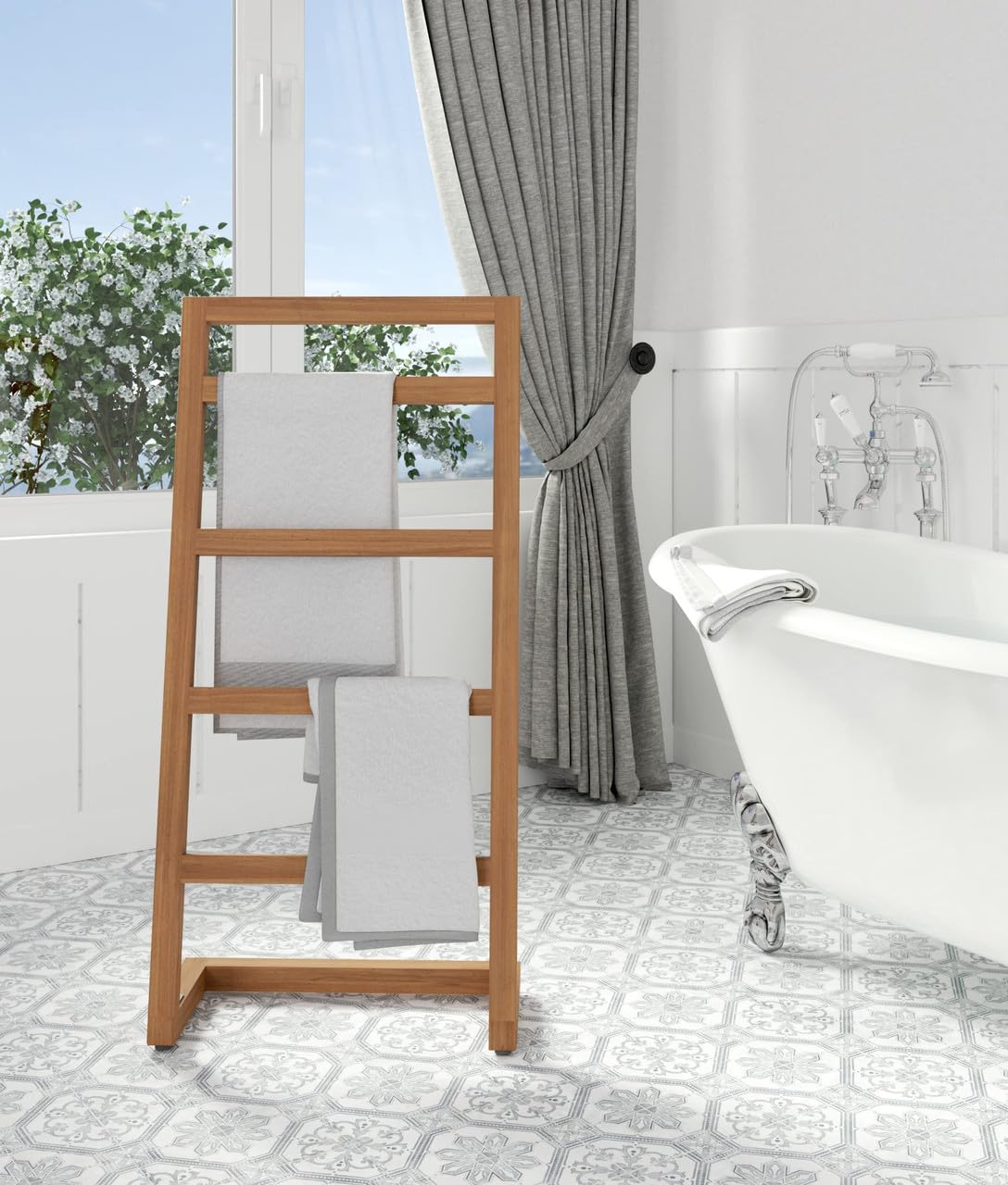 AquaTeak Patented Sula Angled Teak Towel Stand