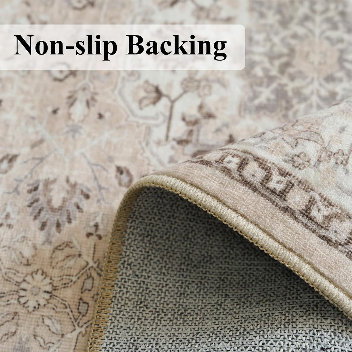 Skiennix Vintage Washable Runner Rug - Ultra Soft Non-Slip Design for Indoor Use | 3x18 Feet, Beige