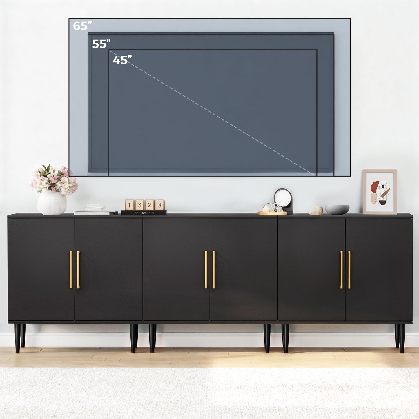 Vrullu Modern Storage Cabinet, Free Standing Buffet Cabinet, Black Sideboard and Buffet Storage, Wood Accent Furniture for Living Room, Hallway, Entryway, Dining Room (1, Black)