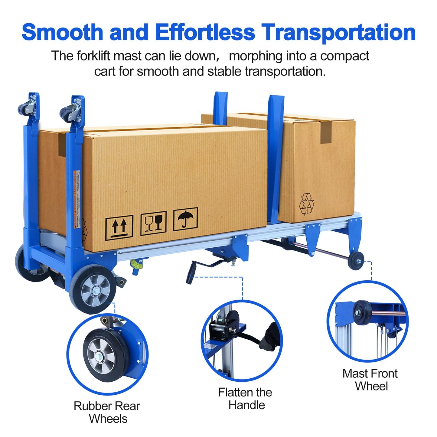 EPOFIT Material Lift Winch Stacker, 400 lbs Capacity, 122" Max Raised Height, Fixed Straddle Hand Winch Lift Trucks for Warehouse, Factory, Library, 34.60" L x 24.80" W