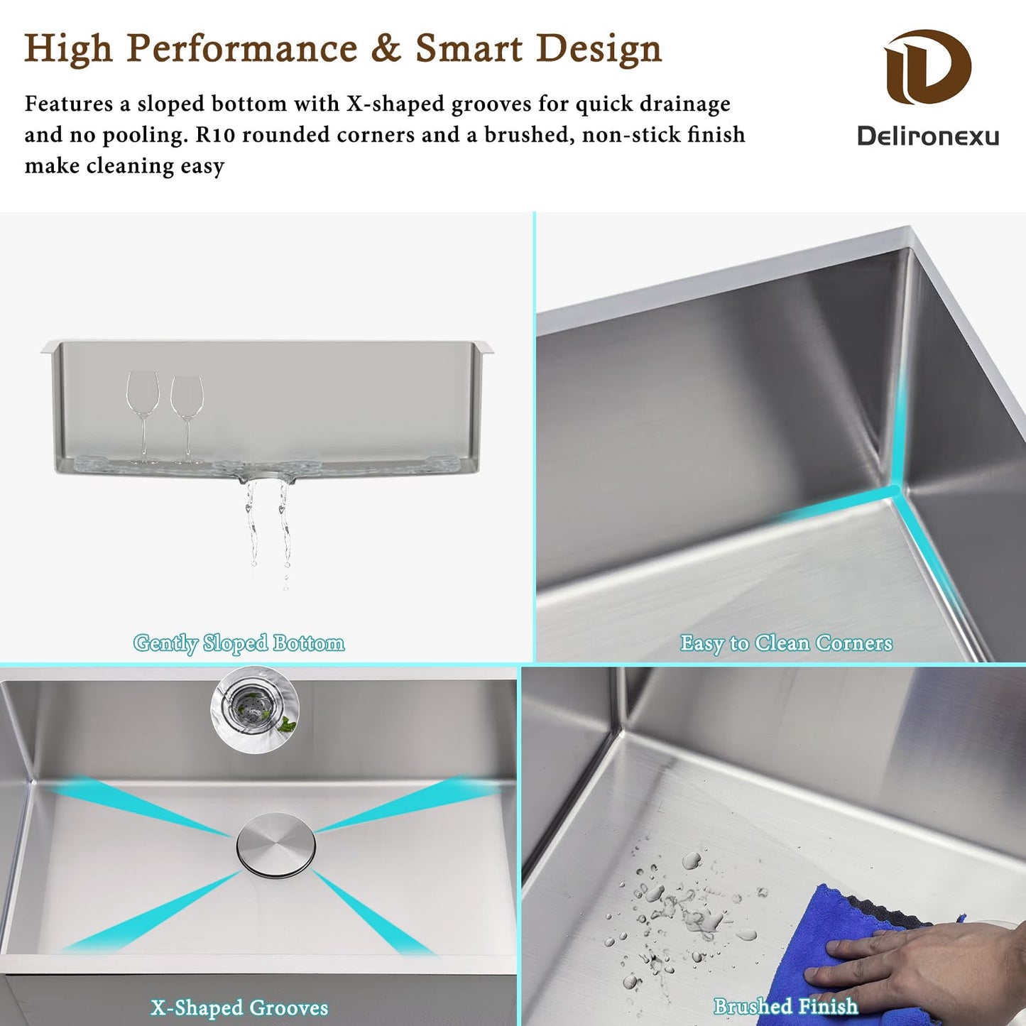 30 Inch Undermount Kitchen Sink - Delironexu 16G Stainless Steel Undermount Sink, 30''x18'' Deep Single Bowl Kitchen Sinks with 4 Accessories