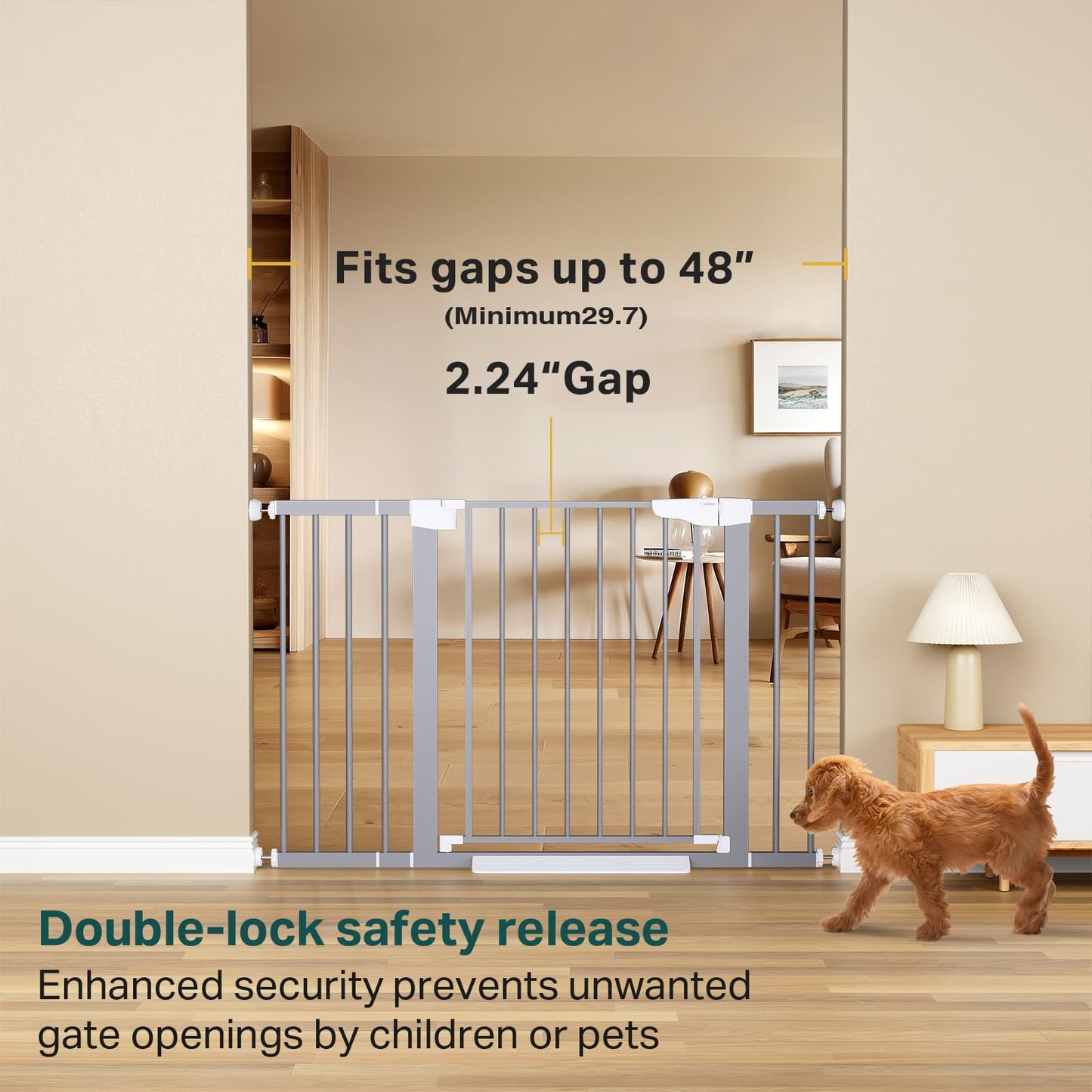 Cumbor 29.7-48" Baby Gate for Stairs, Mom's Choice Awards Winner-Dog Gates for Doorways, Auto Close Safety Pet Gate for Dogs Indoor, Easy Install Pressure Mounted Child Gate with Walk Thru Door, Gray