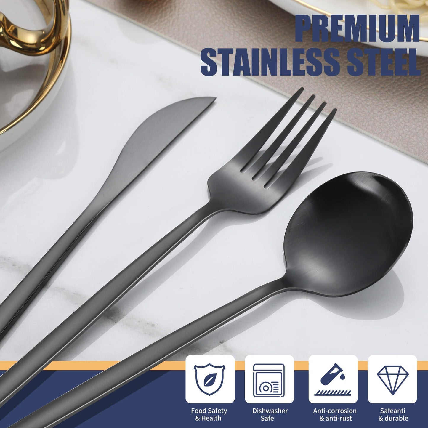 Joincook Matte Black Silverware Set,30 Piece Stainless Steel Modern Flatware Set,Brushed Cutlery Set Service for 6,Satin Finish Utensils Set,Home Kitchen and Restaurant,Dishwasher Safe