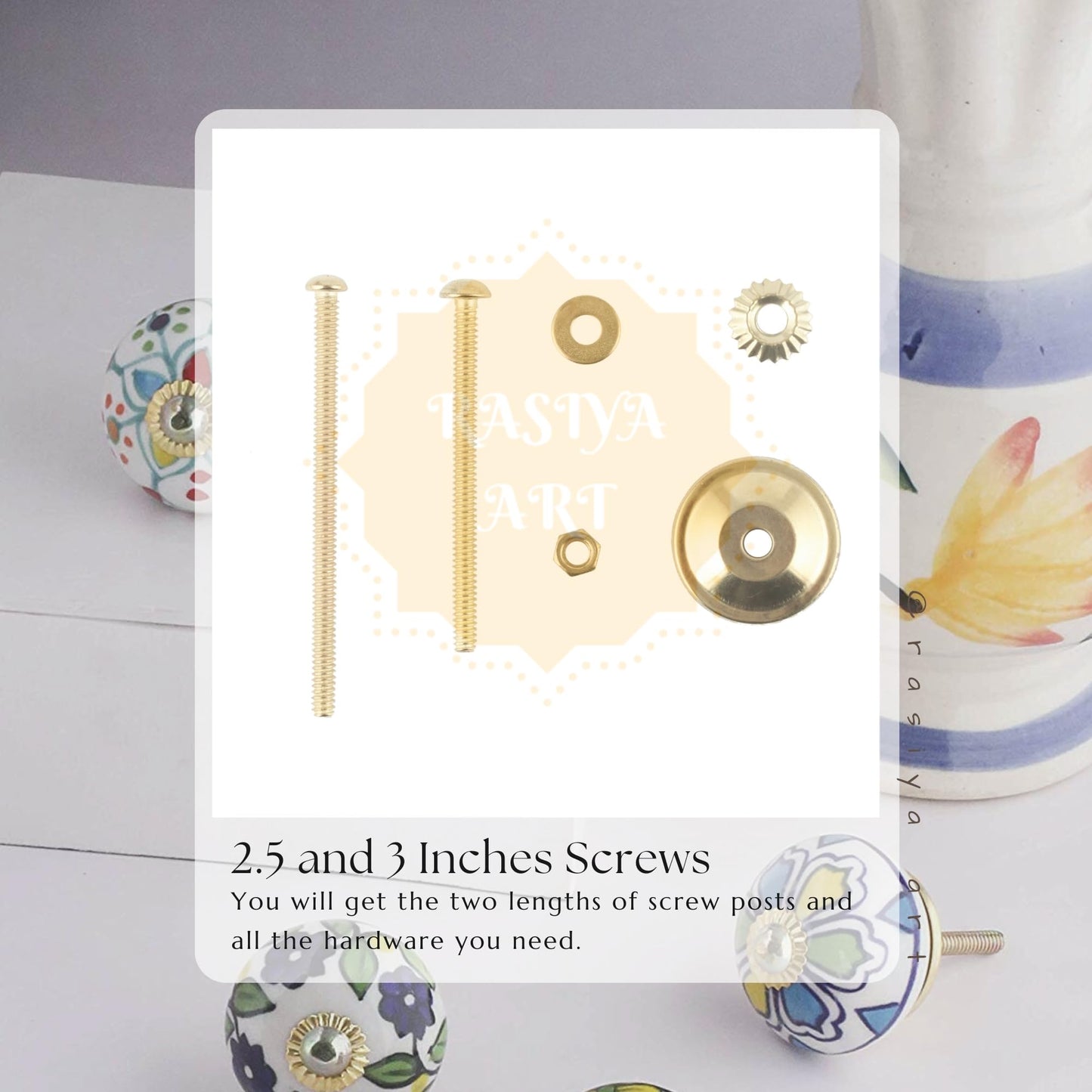 Rasiya Art Dresser Knobs for Cabinets and Drawers - Handmade Ceramic Kitchen Cupboard Wardrobe Pull Handle Countryside Boho Decor Furniture Hardware - Grey Gold - Pack of 4