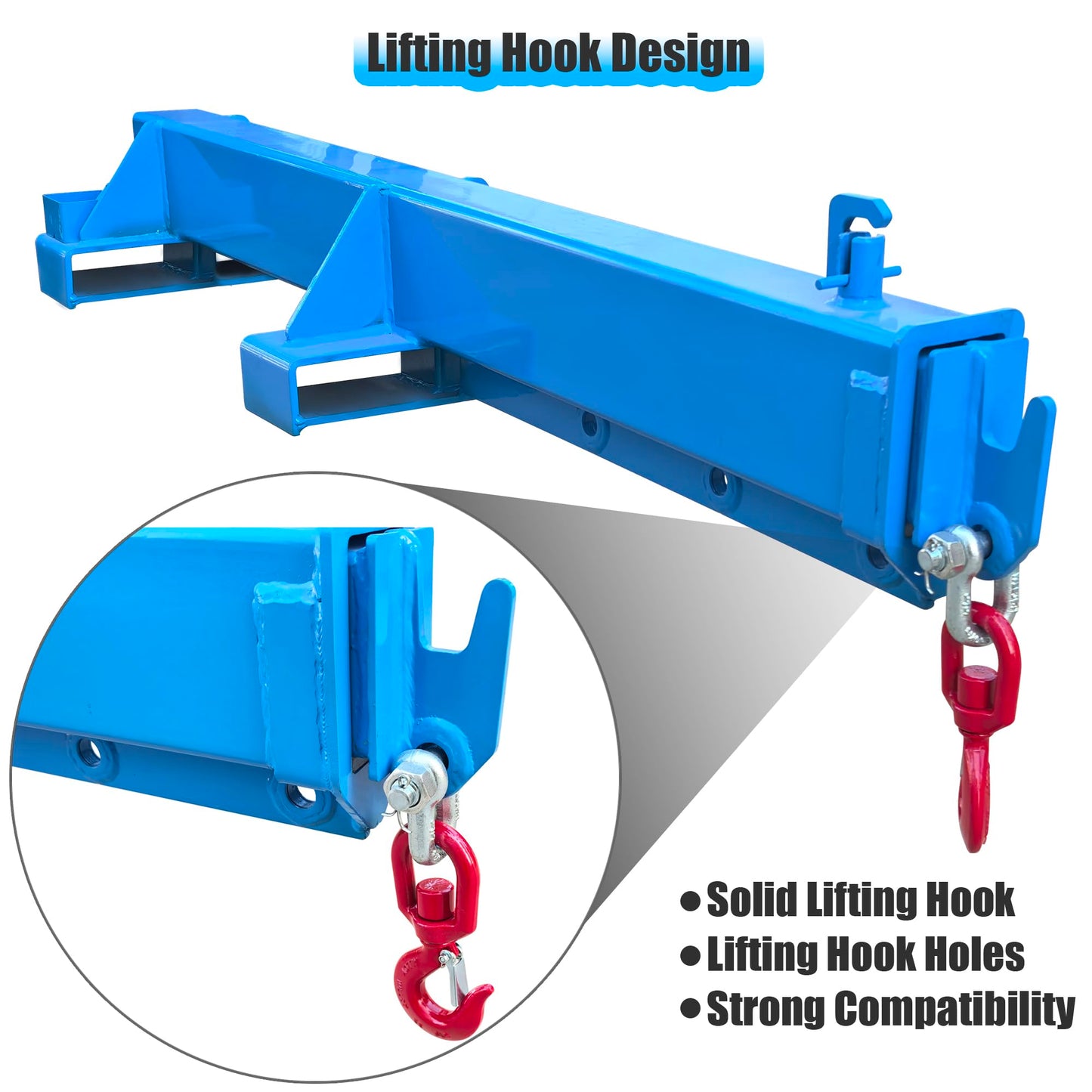 INTSUPERMAI Forklift Mobile Crane 2200lbs/1 Ton Capacity Adjustable Forklift Jib Boom Crane Max 8.2ft/2.5m Telescopic Arm with Truss Hoist Jib Boom and Hook for Warehouses Factories Workshops
