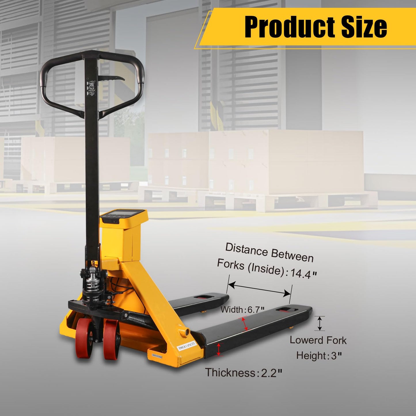 APOLLOLIFT Scale Pallet Jack 5500Lbs Capacity, 45" x 27.7" Forks, Lb/Kg Switchable Electronic Scale Hydraulic Hand Pallet Truck, for Warehouse, Supermarket, Logistics Center