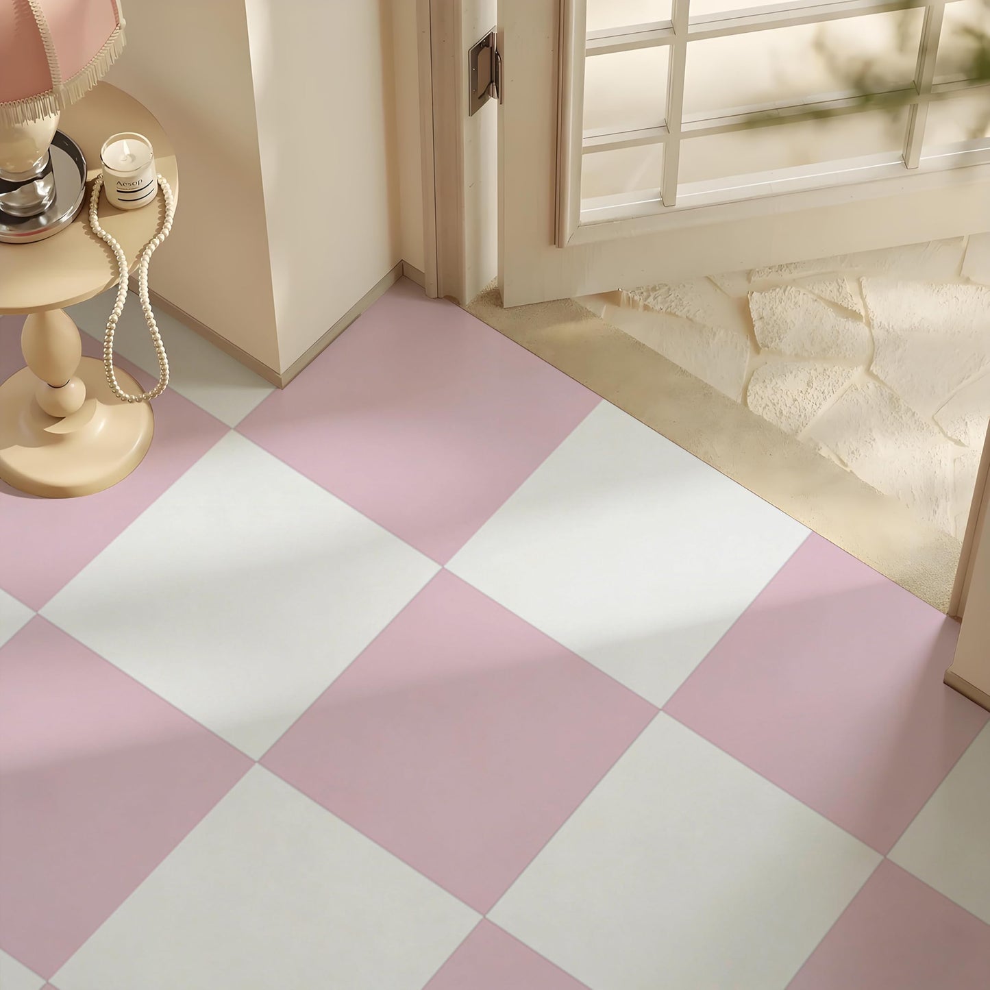 Alow Pink Peel and Stick Floor Tile Waterproof, 20pcs Vinyl Flooring Easy to Use, Peel and Stick Flooring Suit for RV, Toilet, Kitchen, Bedroom(12inX12in)
