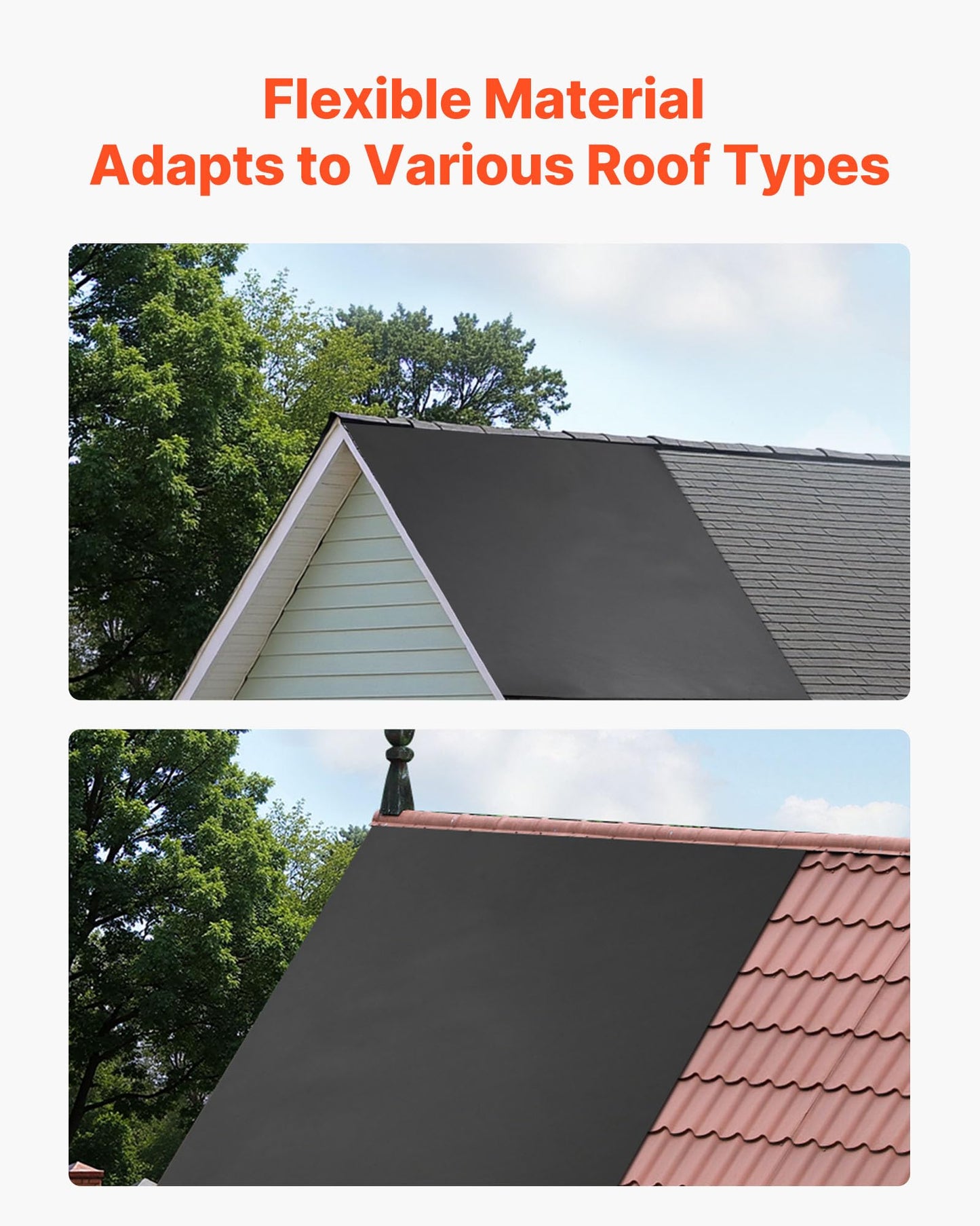 VEVOR Roll Roofing, 15 x 15 ft, 45 mil EPDM Rubber Roofing, Long Lifespan & Weather-Resistant, Withstands Harsh Temperatures, Flexible & Easy Installation, Roof Underlayment for RVs, Roofs, Ponds