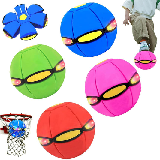 Magic Ball, Flying Saucer Bouncy Ball - Two Modes to Switch Freely, 6 LED Lights, Parent-Child Interaction, Indoor and Outdoor Holiday Games (Green + Blue + Purple + Red)