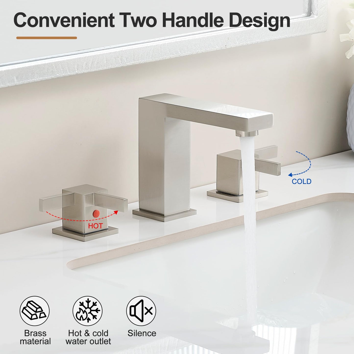 Thaliaha 8 Inch Widespread Bathroom Faucet 3 Hole, 2 Handle Brushed Nickel Vanity Sink Faucet for Lavatory, Washbasin, Vanity, Commercial, with Deck, Pop-up Drain and cUPC Supply Hoses