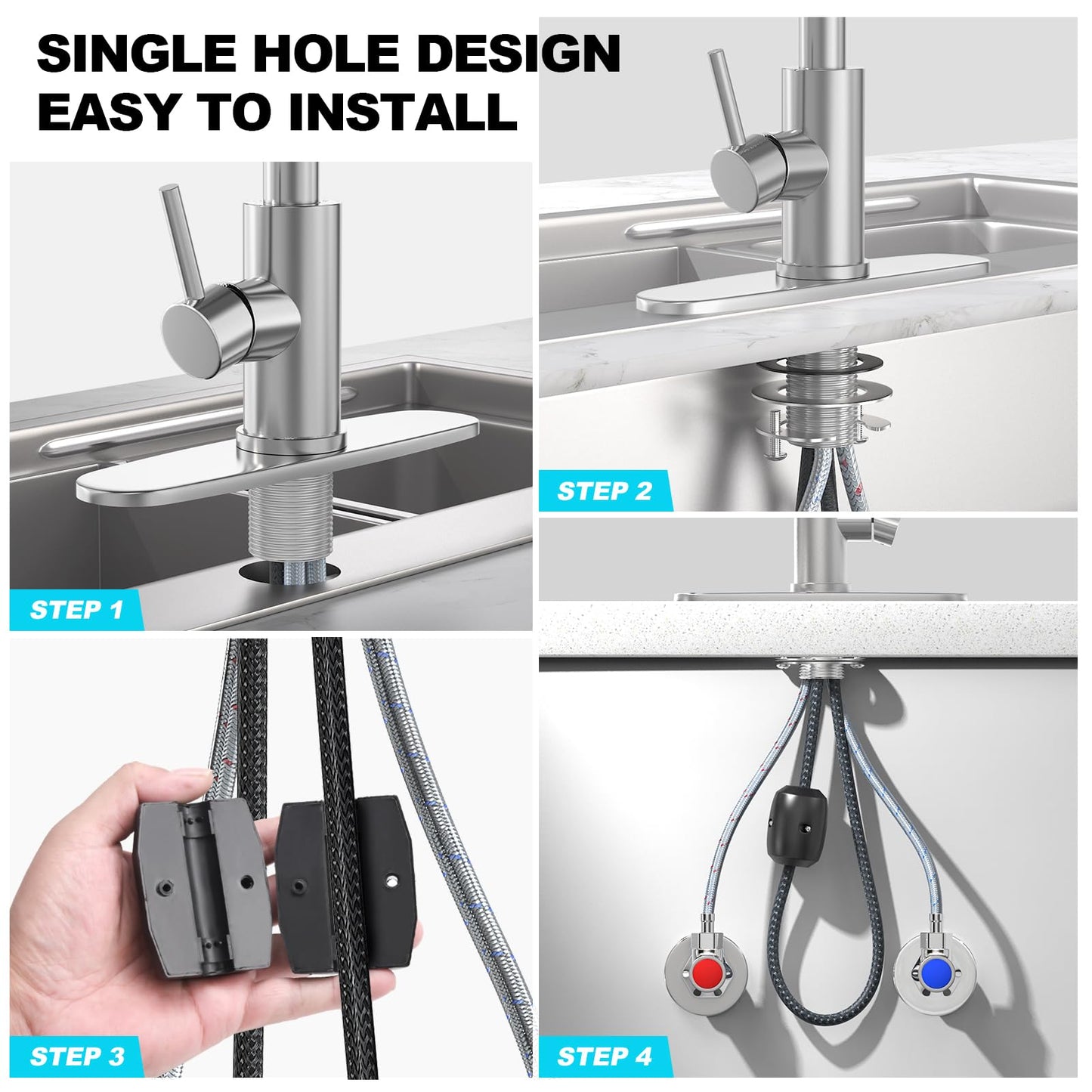 AVSIILE Brushed Nickel Kitchen Faucets with Pull Down Sprayer & Soap Dispenser, Single Hole & Handle, Pull Out Tap, Waterfall Stainless Steel Sink Faucet for Farmhouse Camper Laundry Rv Bar