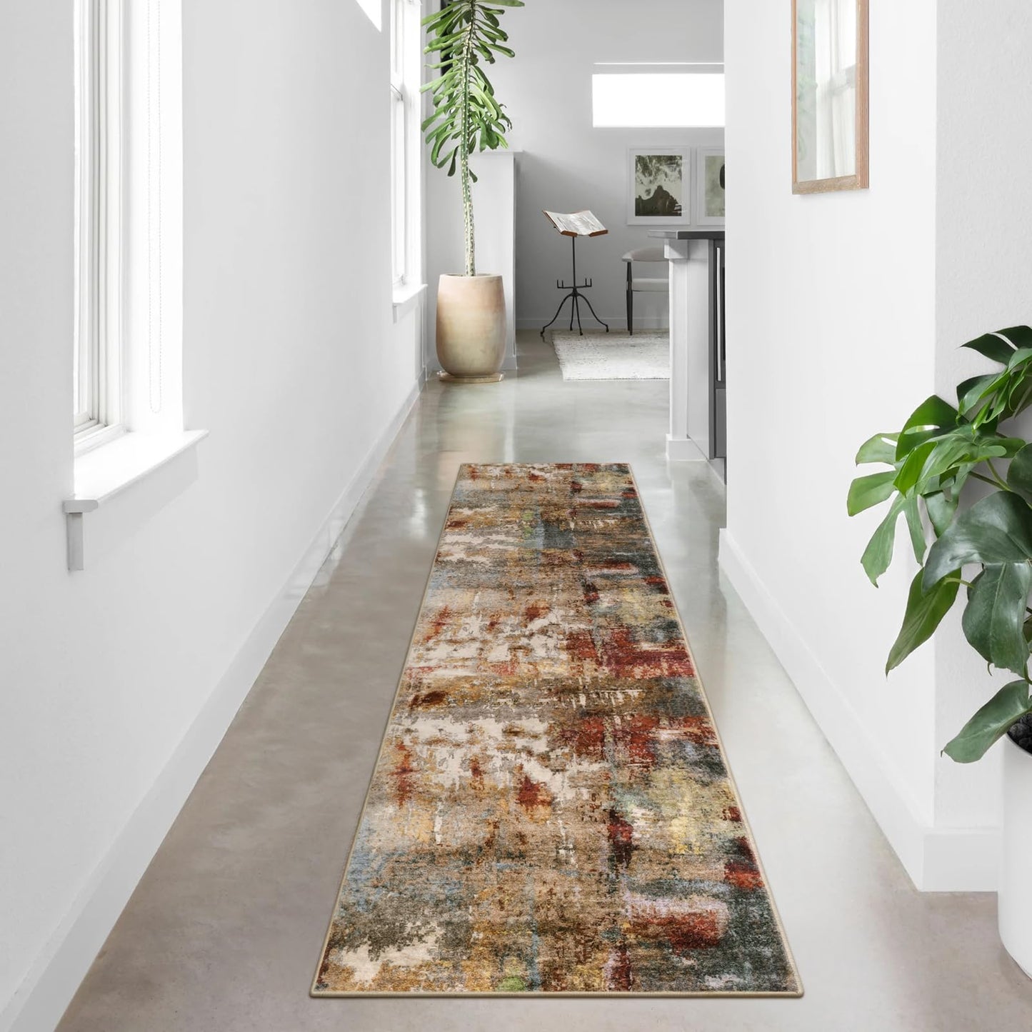 Lahome Washable Runner Rug with Rubber Backing- 2x8 Rug Runners for Hallways Non Slip Kitchen Rugs Non Skid, Modern Abstract Carpet Runner Indoor Floor for Bathroom Entrance Living Room Bedroom,Red