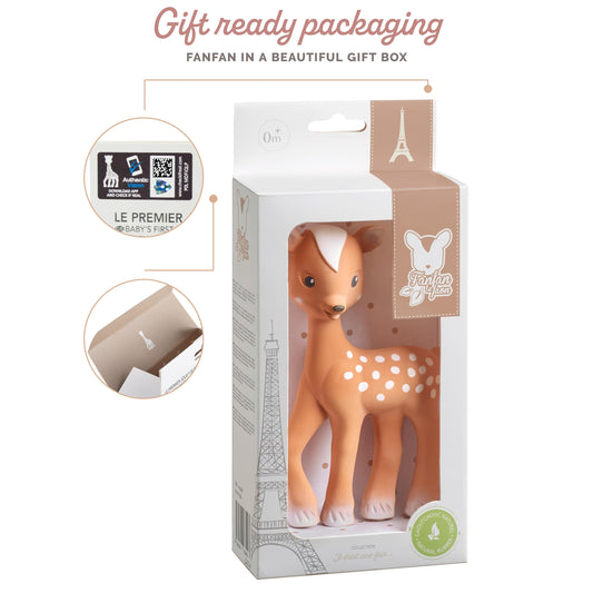 Fanfan the Fawn Baby Teether by Sophie la Girafe – Natural Rubber Teething Toy with Squeaker, Easy Grip for Little Hands, Soothes Teething Gums, Soft Sensory Chew Toy for Newborns & Infants 0+ Months