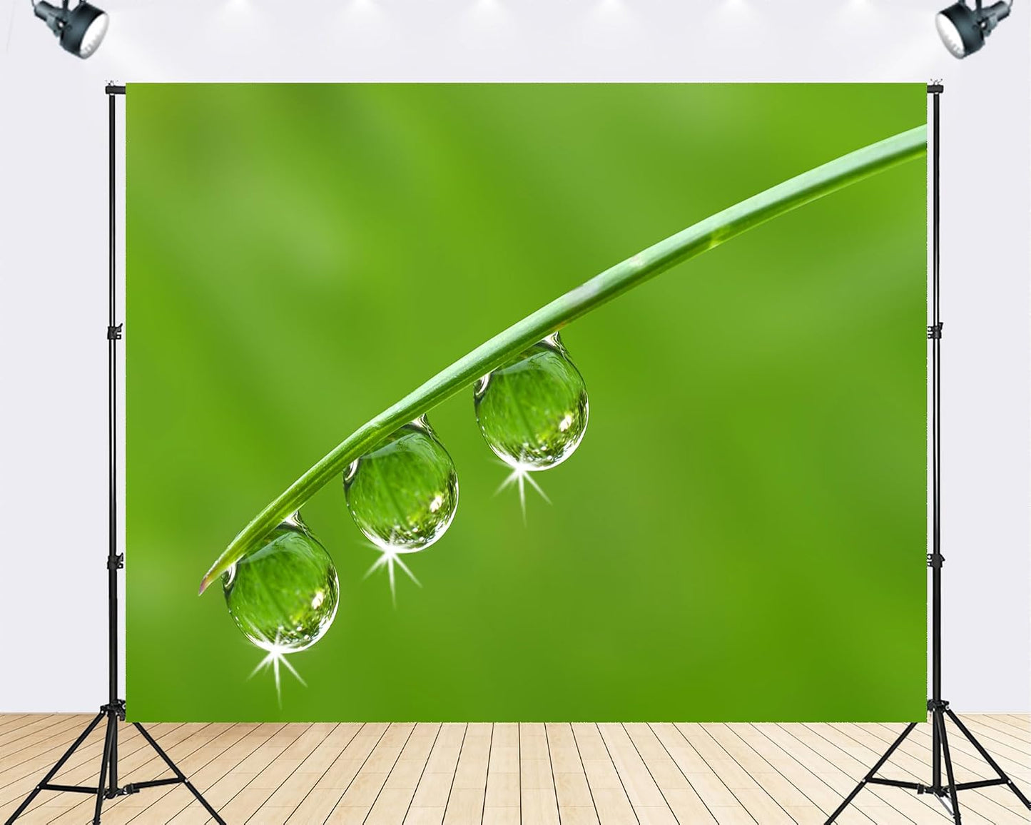 TryKid 5x3ft Green Dewdrop Grass Backdrop Sparkling Water Drop Blade Photography Background Fresh Spring Nature Event