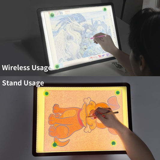 YINGWOND A3 Rechargeable Diamond Art Light Board with Padded Case,Side Physical Button,18.2 * 13.4 in Magnetic Light Pad Built-in Foldable Stand,Wireless Light Box for Tracing Drawing Sketching