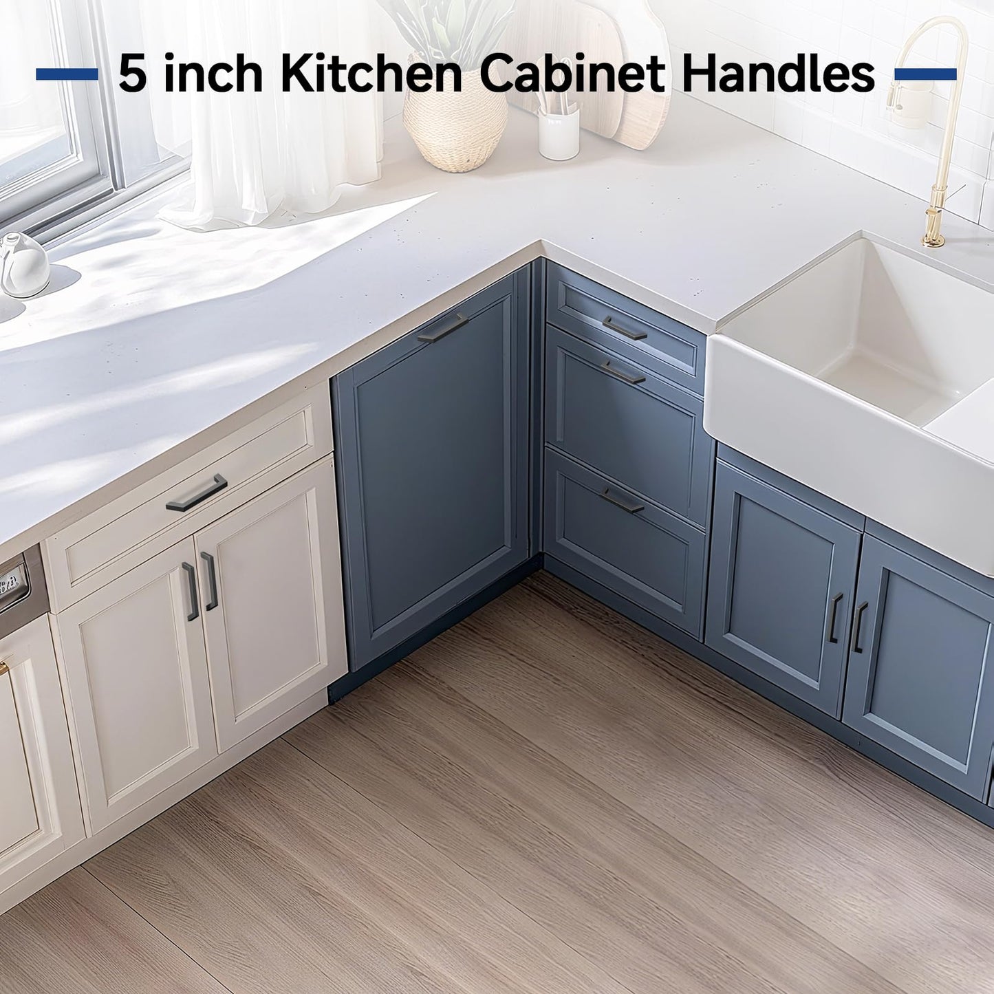 Estmoon 30 Pack Cabinet Handles, Matte Black 5 Inch Cabinet Pulls Square Drawer Pulls Stainless Steel Kitchen Handles Hardware for Cabinets Cupboard and Dresser Drawers, 128 mm Hole Centers