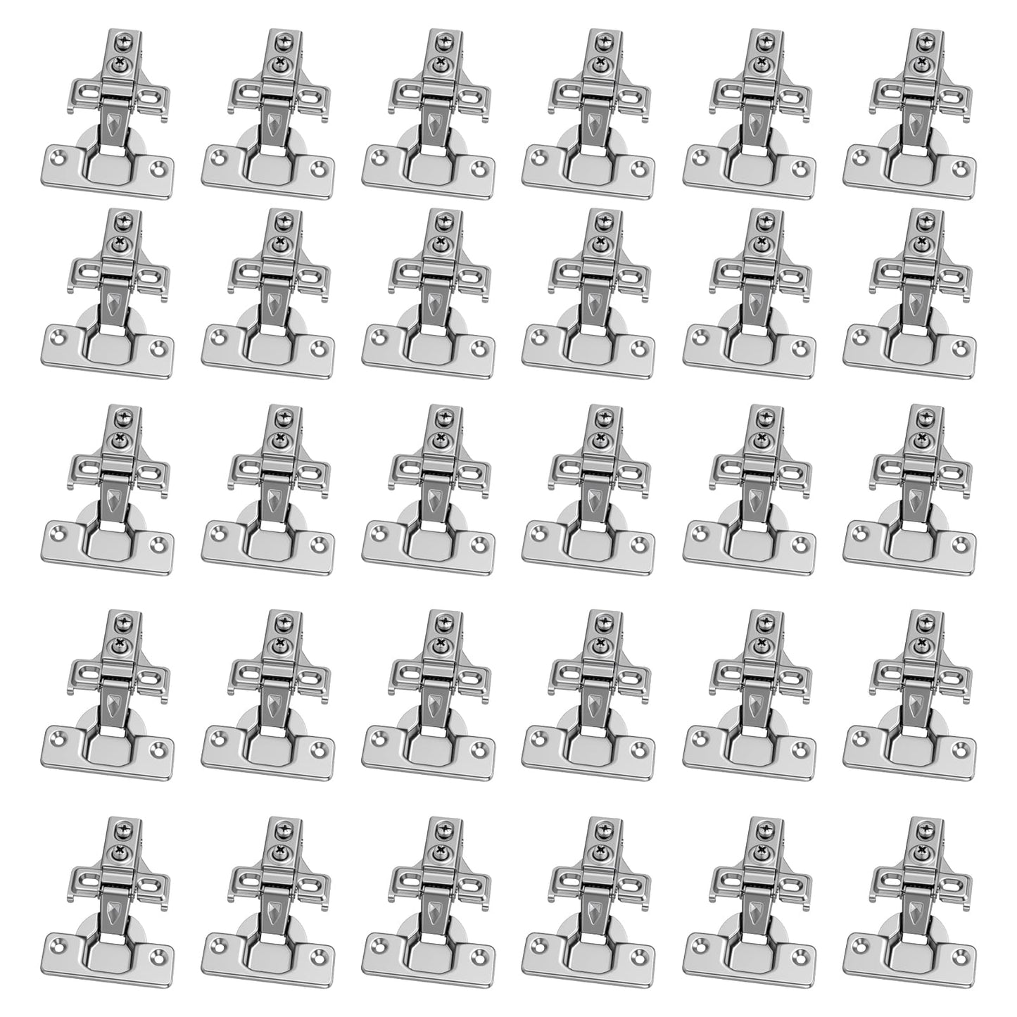 YAUFWUA 30 Pack Soft Close Cabinet Hinges, 1/2 Inch Overlay Hydraulic Concealed Hinges for Kitchen Cabinets, 110° Opening Angle, Cold-Rolled Steel Silver with Screws