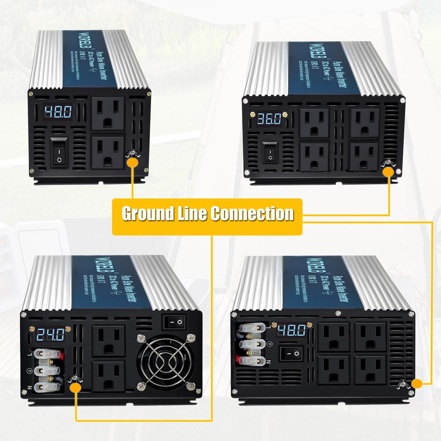 WZRELB 5000W Pure Sine Wave Inverter 24V DC to 110V 120V AC with LED Display,Remote Controller,Off-Grid Power Converter 10000W Surge with 4 AC Outlets, Hardwire Terminal for Home, RV, Truck, Camping