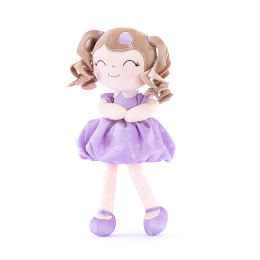 Gloveleya Baby Doll Gifts Plush Curly Girl Toys with Love Purple Light Skin