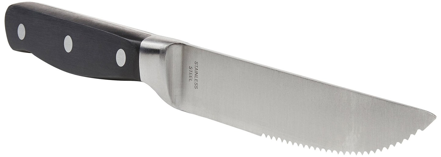 Amazon Basics 8-Piece Full Tang Stainless Steel Serrated Steak Knife Set, 4.5", Black
