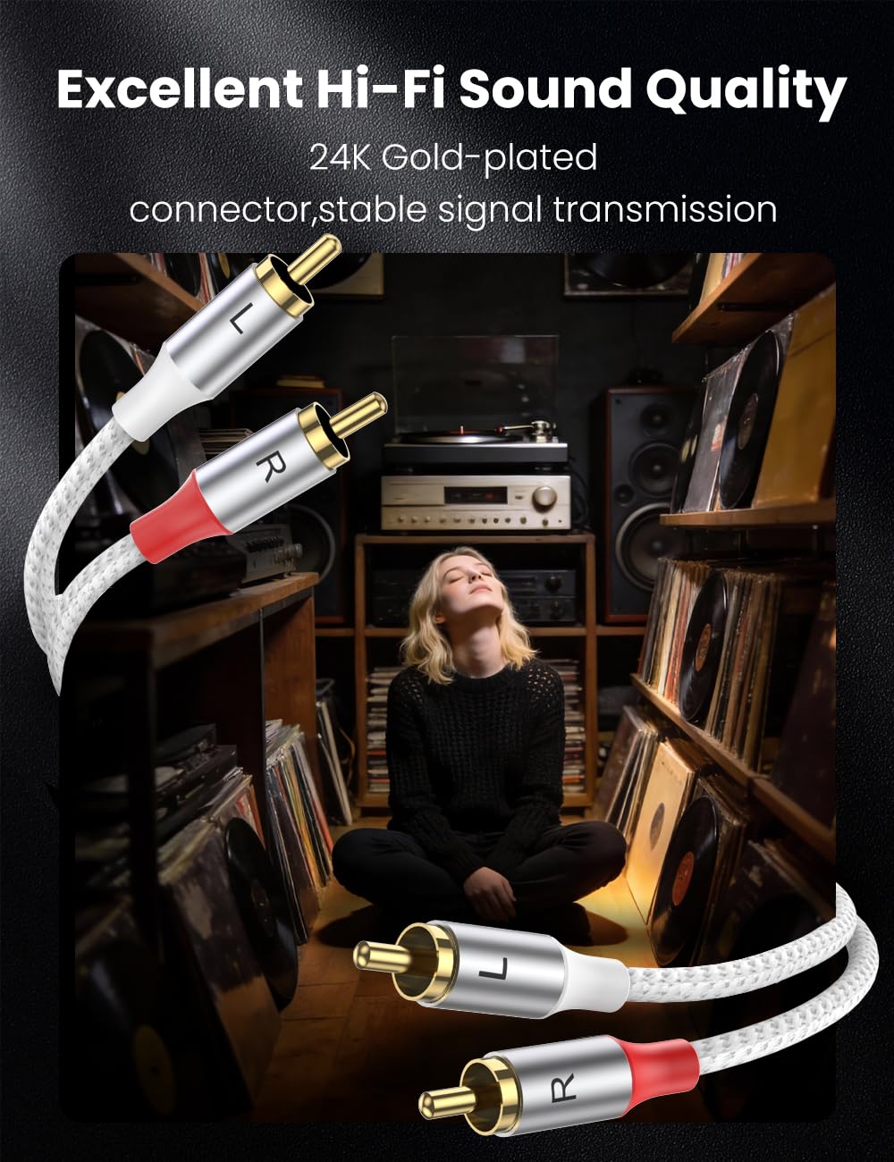 2RCA 2RCA 16.4FT/5M, 24K MOSWAG RCA Cable, Male to Male Stereo Auxiliary Audio Cable - Gold Plated Nylon Braided