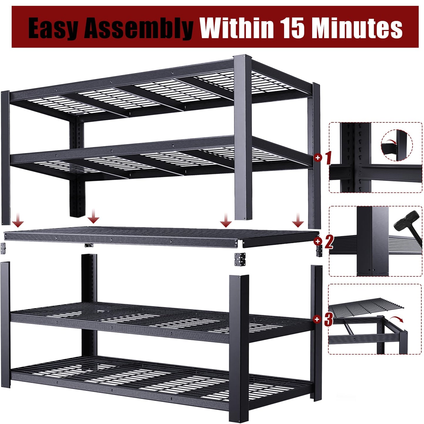 ZEUKMXOO Heavy Duty Garage Shelving,5-Tier Storage Shelves(84" Hx24 Dx55 W),3050LBS Capacity Industrial Shelving Units and Storage,Adjustable Shelving Unit for Garage,Warehouse,Basement