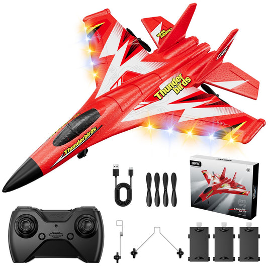 Foam RC Plane Toys with 3 Batteries, Remote Control Airplane RC Jet Helicopter Drone Plane for Kids Adults, Easy to Fly RC Fighter, Remote Control Aircraft with Automatic Balance Gyro for Adult Kids