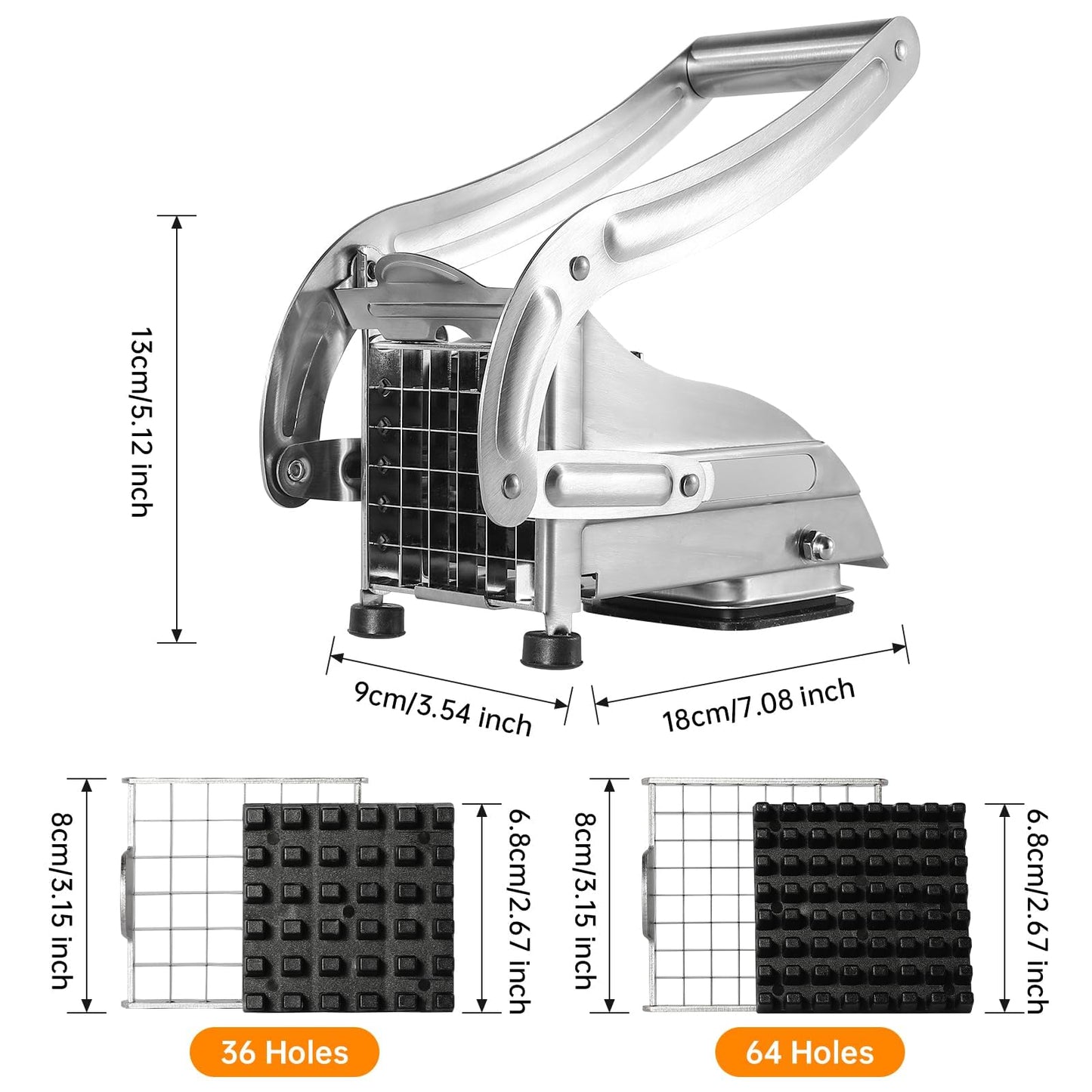 QBGSFSYG Stainless Steel Potato Slicer & French Fry Cutter - 2 Blades (1/2" & 1/3") for Homemade Fries, Non-Slip Suction Base, Easy Chip & Sweet Potato Maker (Silver)