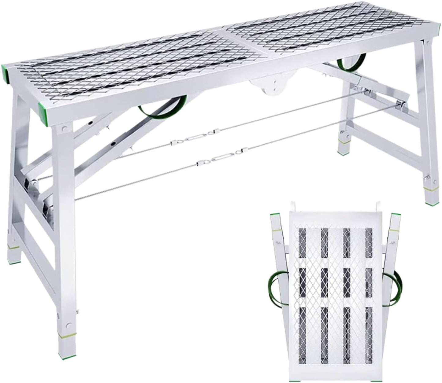 Modivira Folding Scaffolding with Adjustable Heights Heavy Duty Portable Steel Ladder with Non-Slip Feet for roof Cleaning Paint Home Improvement (A,62.99" * 15.75")