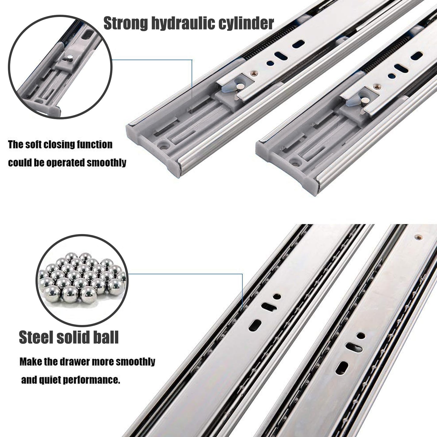 VALISY Soft Close Drawer Slides 14 Inch 6 Pairs, Side Mount Metal Ball Bearing Full Extension Drawer Slides Rails,10 12 14 16 18 20 22 Inch 100 LB Load Capacity Cabinet Wardrobe Slider Kitchen Glides
