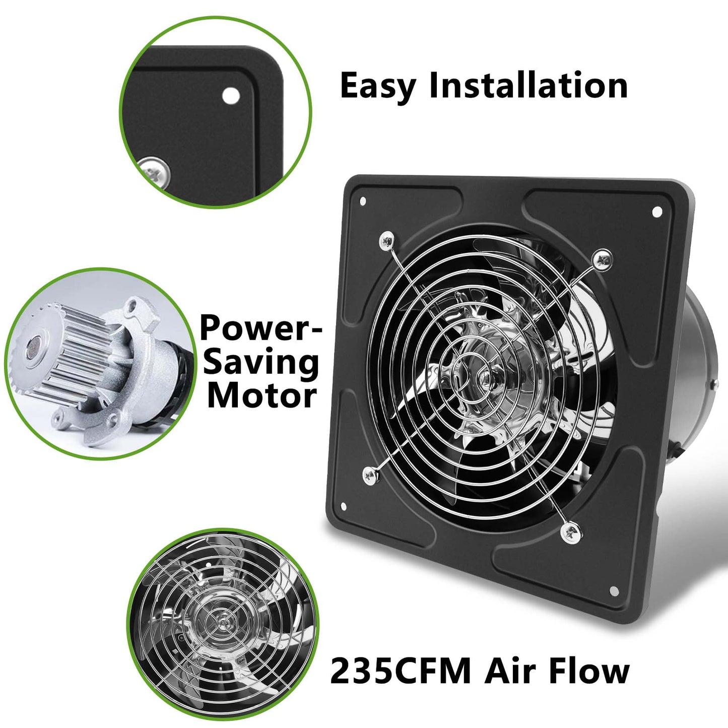 POWERENG 6 Inch Kitchen Exhaust Fan with Speed Controller,235CFM Wall Exhaust Fan,115V 40W Ventilation Blower for Kitchen,Meeting Room,Shop, Smoking Room, Industrial Ventilation Use (6-inch Black)
