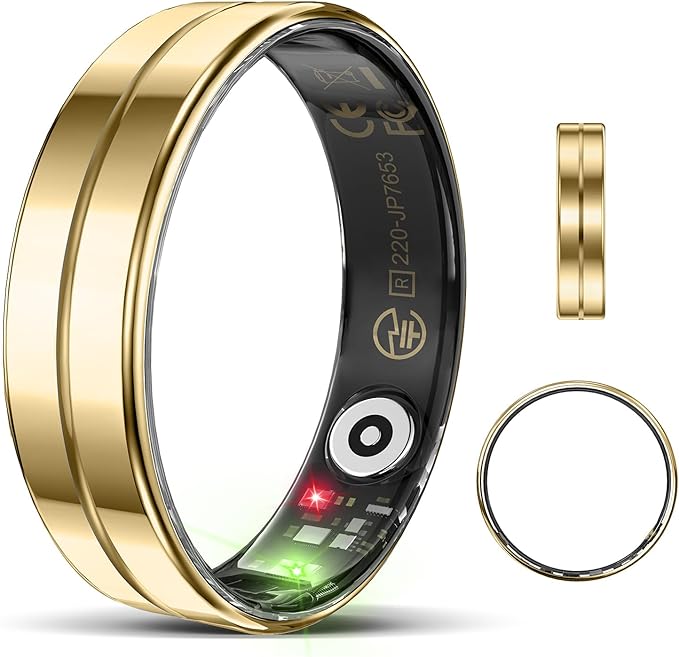 Ultra-Thin Smart Ring for Women Men,Sleep Tracker Ring with Heart Rate, Waterproof Fitness Ring for Activity Monitoring/Steps/Calories,No Subscription Fee,for iSO & Android (Glod,7#)