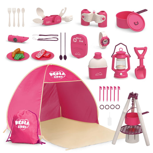 KOALA DIARY Kids Camping Set – an Outdoor Campfire Toy Set Featuring a Tent, Oil lamp, Stove, and More,Gift Idea for Girls Age 3+ Year Old Birthday Christmas