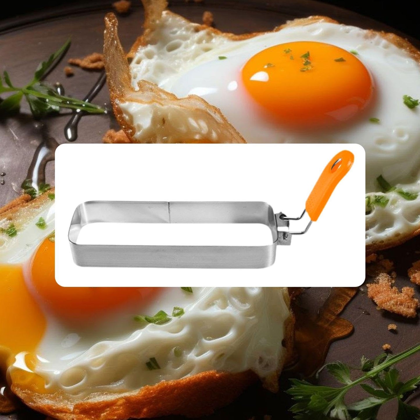 IEUDNS Egg Stainless Steel with Handle Muffin Omelette for Griddle Pan Crumpet s Rectangle Griddle Cooking Shape, Orange Handle