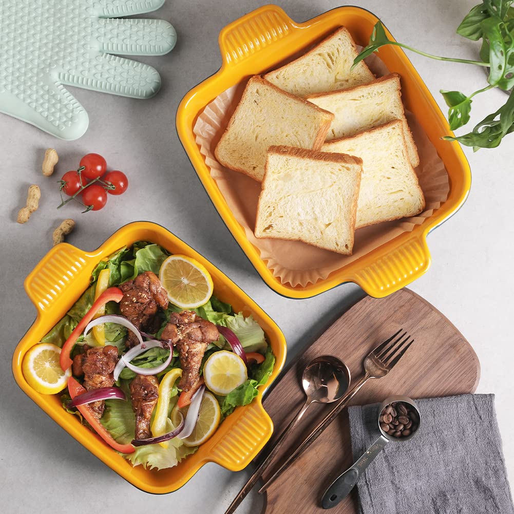 Sweejar Ceramic Baking Dish, 8 x 8 Cake Baking Pan for Brownie, Porcelain Square Bakeware with Double Handle for Casserole, Lasagna, Family Dinner (Light Green)