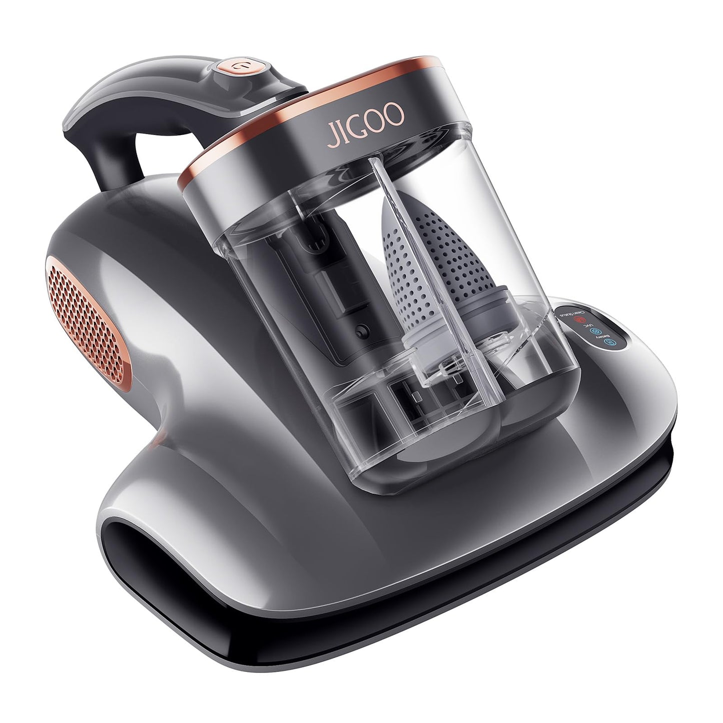 JIGOO Mattress Vacuum Cleaner with UV-C Light, Bed Vacuum Cleaner with Dust Sensor, Ultrasonic and High Heating, Deep Cleaning Bed Vacuum for Sofa Bed Fabric Surface (Gray)