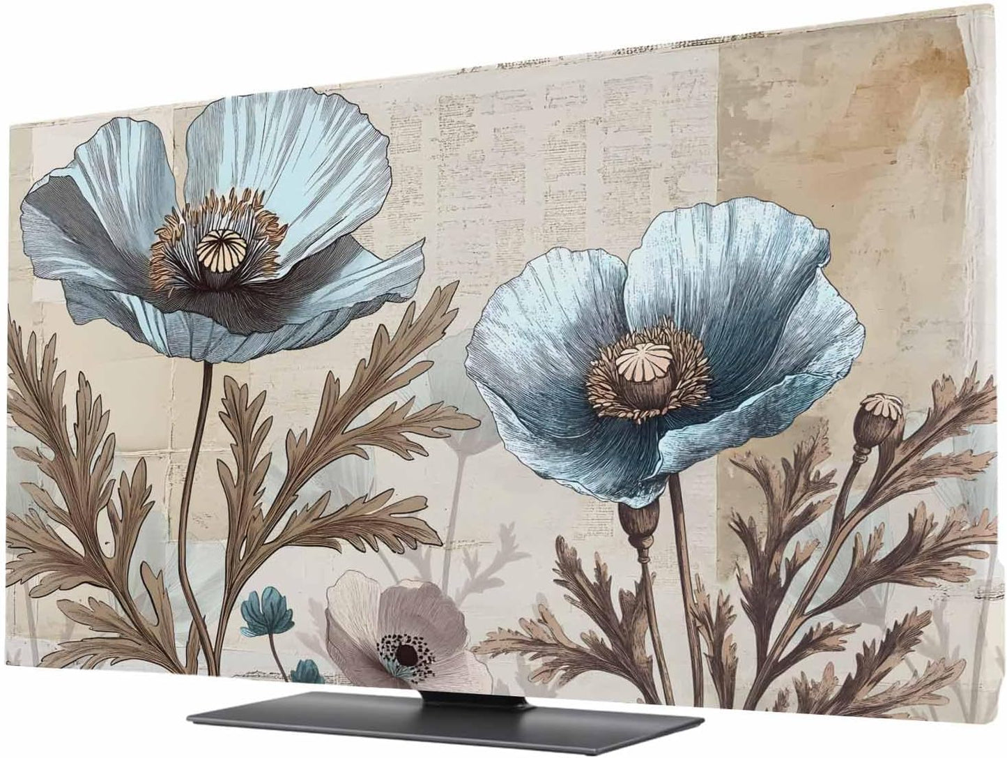 Yukro 65 Inch, 57"x32" Blue Broccoli Indoor TV Dust Cover, Rustic Farmhouse Floral Retro Brown Plant Elastic TV