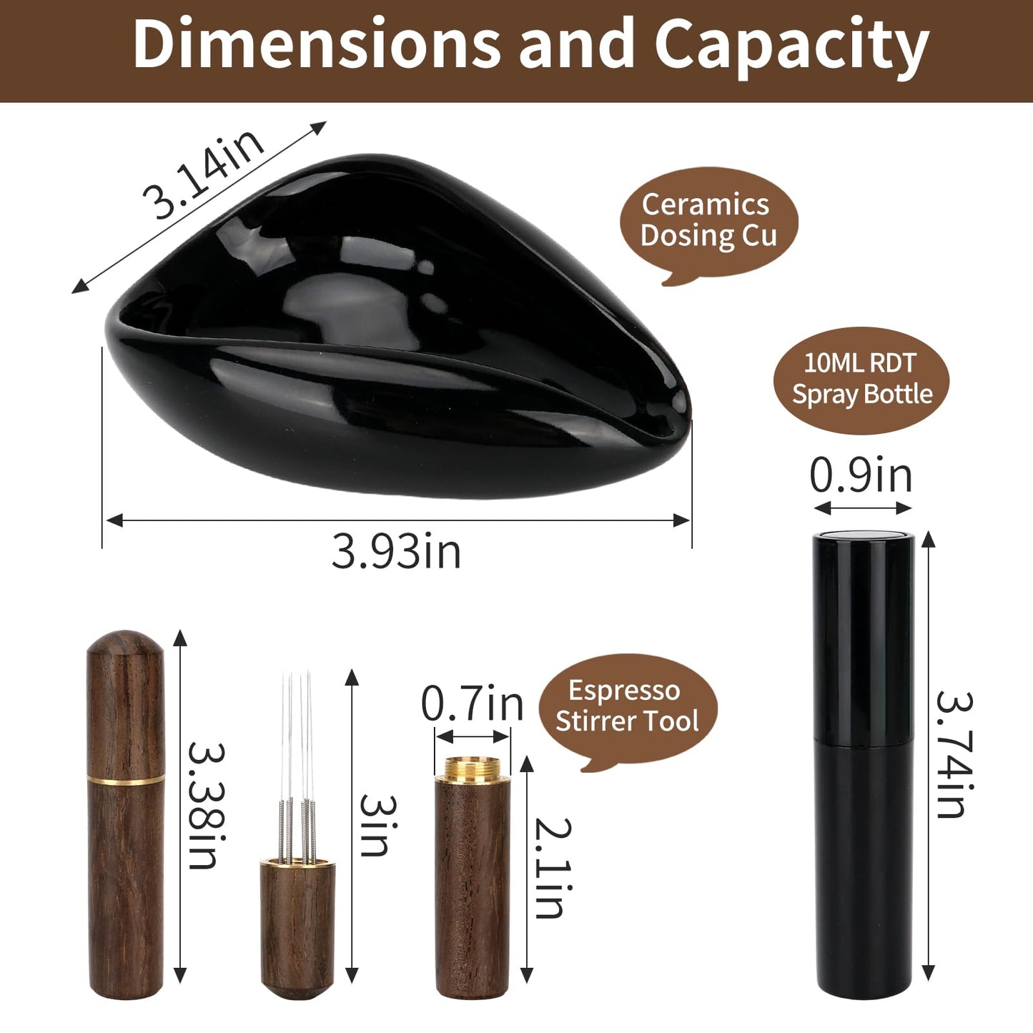 3 Pcs Espresso Accessories Set, Coffee Bean Dosing Cup, RDT Spray Bottle, Espresso Stirrer Tool, Coffee Bar Gadgets, Barista Tools for Coffee Lovers