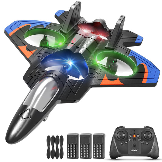 Tubokoro Foam Remote Control Airplanes with 3 Batteries, RC Planes for Kids Adults 8-16, RC Airplane Fighter Jet with Light, 360° Flip Fighter Jet Toys, Stunt Roll, Airplane Toy Gifts for Kids Boys
