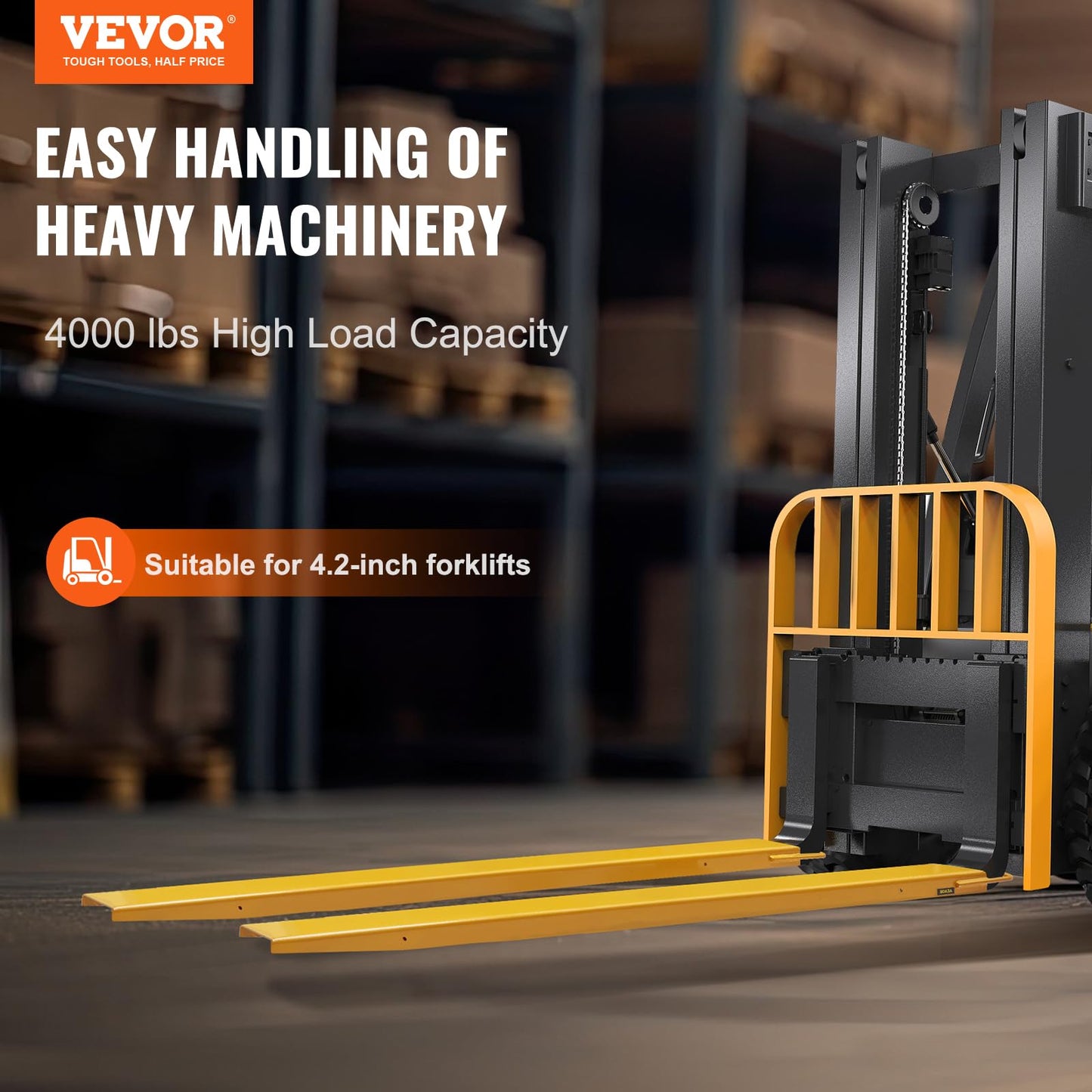 VEVOR Forklift Extensions, 84 Inch Fork Extensions 4.5 Inch Width, Heavy Duty Fork Extensions for Forklifts, 1 Pair Forklift Extensions for Truck