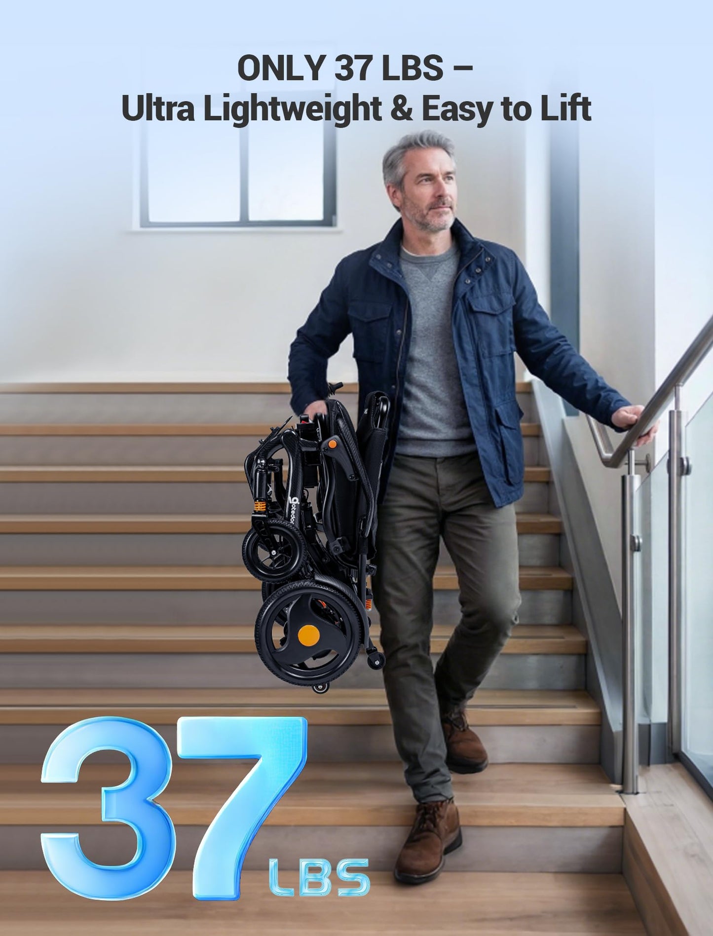 Aotedor Carbon Fiber Electric Wheelchair,37 lbs Lightweight Yet Stable,30 Mile Long Range,Dual 12AH Batteries, Airline Approved Foldable Power Wheelchair for Seniors, Safer & More Comfortable Travel