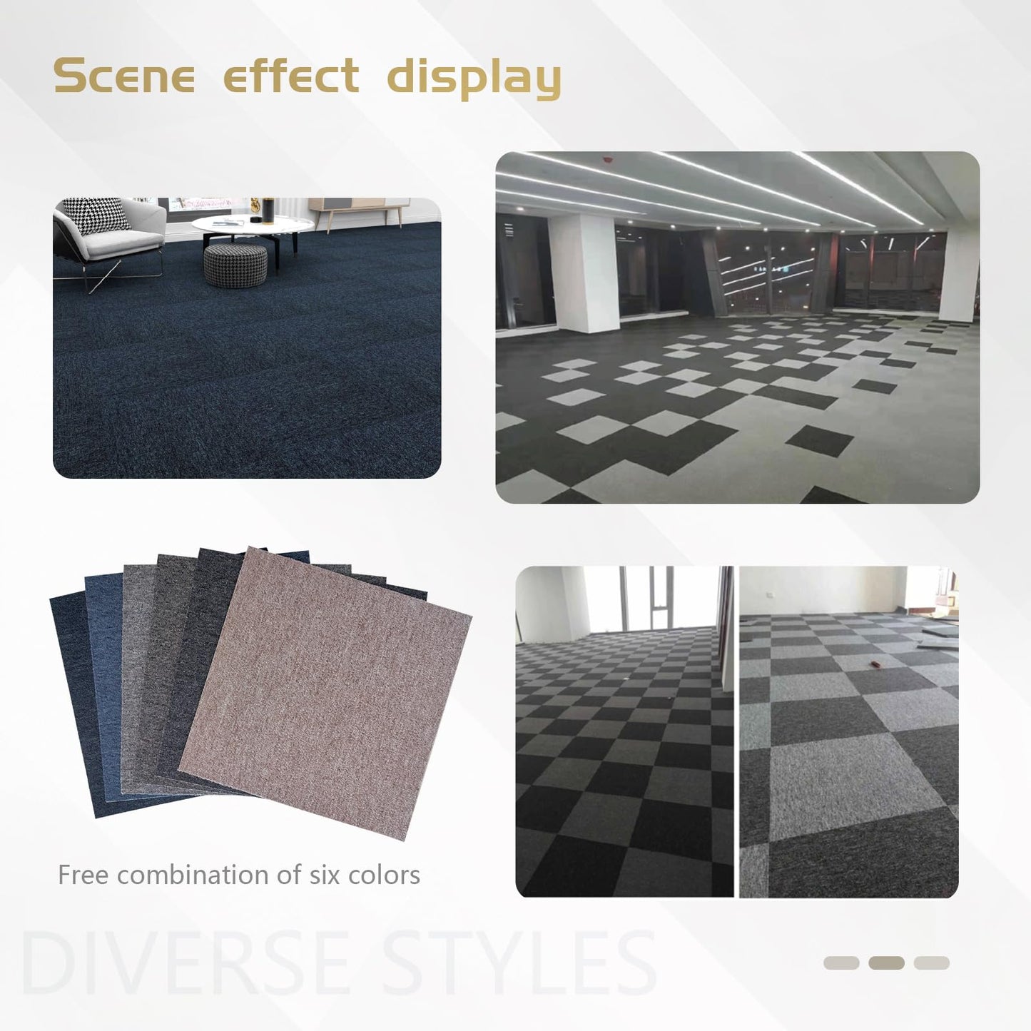 Carpet Tiles 20x20 Inch - Non-Slip Soft Square Flooring with FlexLok Tabs for Easy DIY Installation - Durable Office, Garage, Gym & Basement Floor Cover (brown16, suse 09)