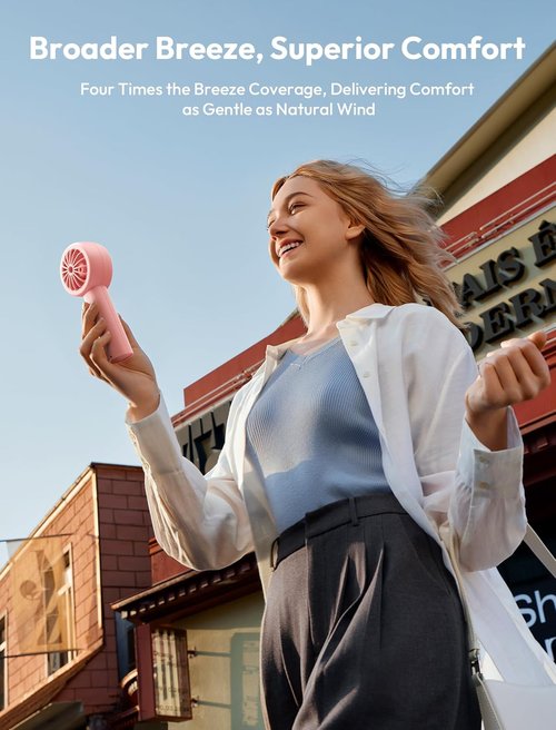 Aecooly Portable Handheld Turbo Fan - 5 Speed USB Rechargeable Mini Cooling Fan | 24H Max Cooling Time - Pink