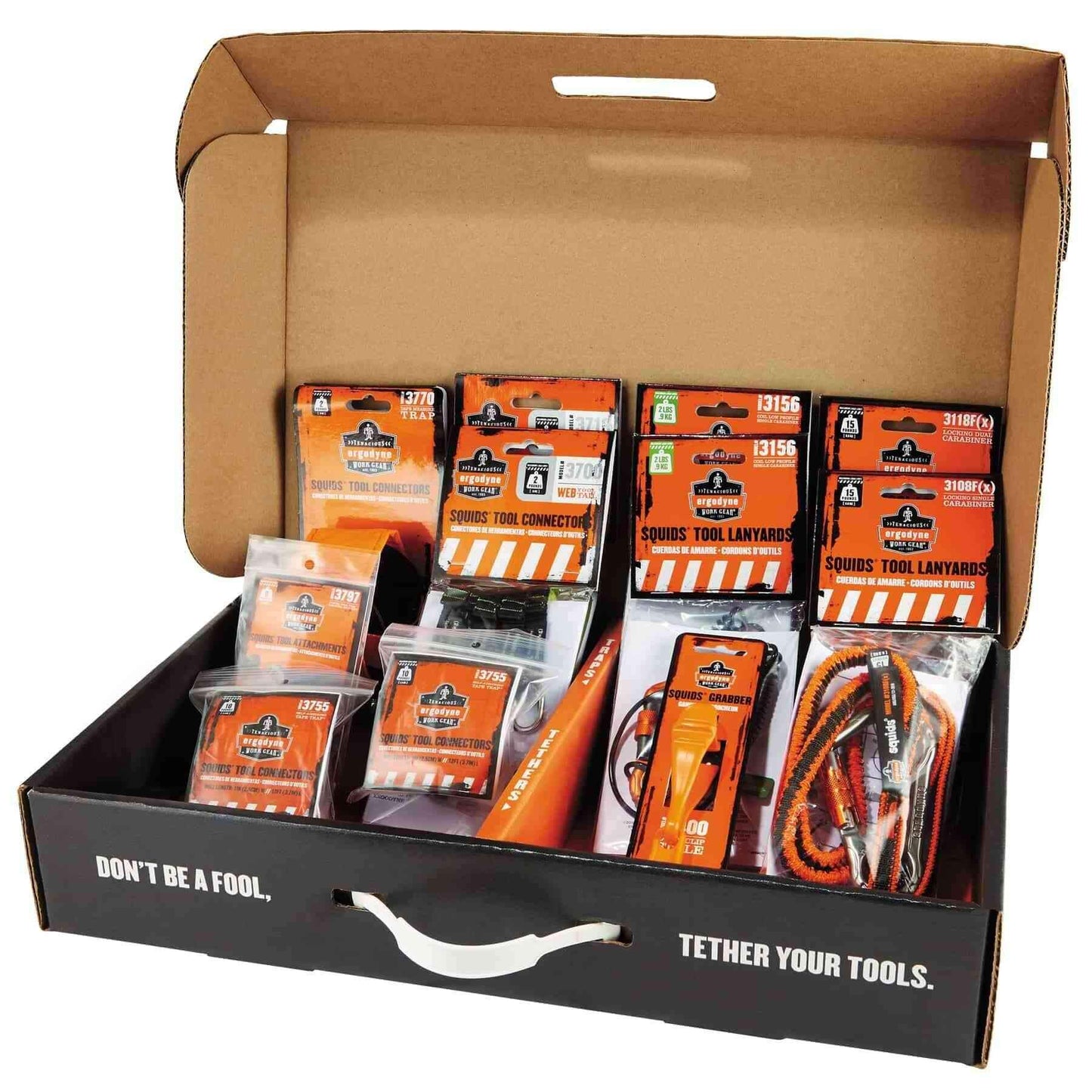 Tool Tethering Kit for Concrete Finisher, Includes Tool Lanyards and Attachments for Power Grinders and Trowels, Ergodyne Squids 3184